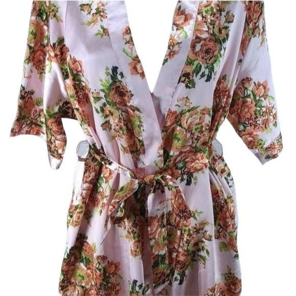 Inner Most‎ Pink Floral Satin Kimono Duster robe - Picture 2 of 7